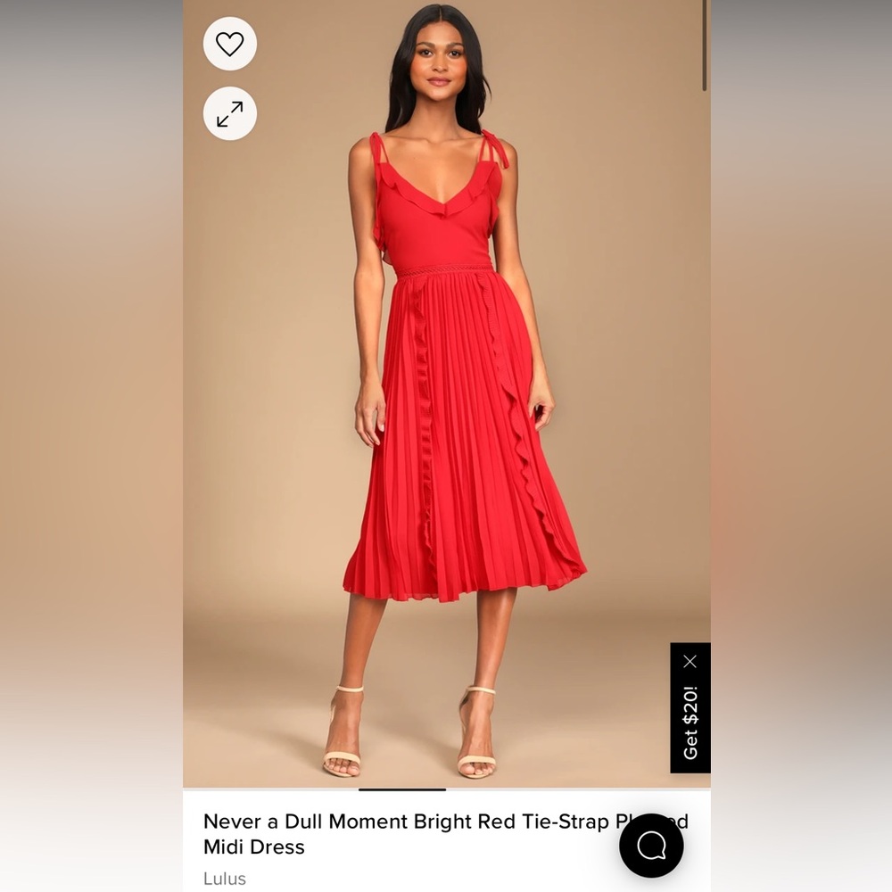Lulu’s Never a Dull Moment Bright Red Tie-Strap Pleated Midi Dress - Medium